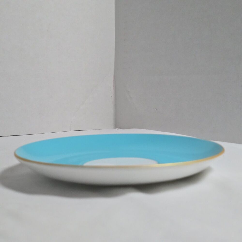 Shelley Gracie Fine Bone China Aqua Blue/Turquoise & Gold Teacup & Saucer + Box - Picture 16 of 16